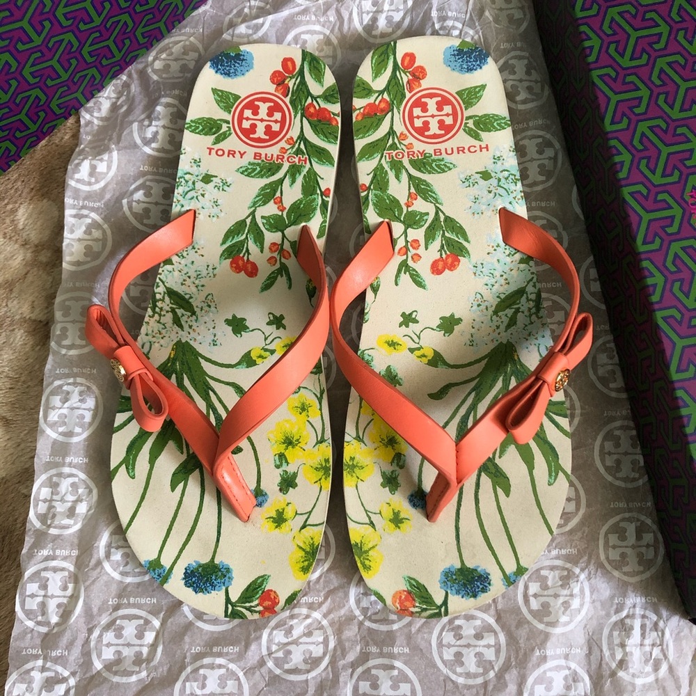 Tory Burch Floral Bow Flip Flops